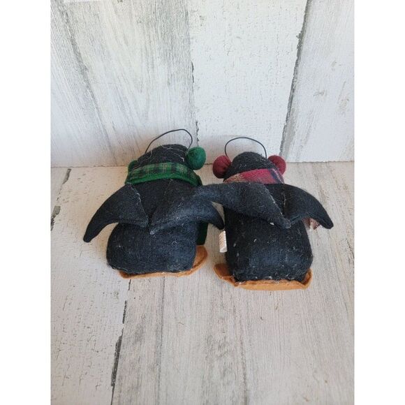 Plush felt penguin couple pair ornament Xmas ear muff set - Picture 8 of 8